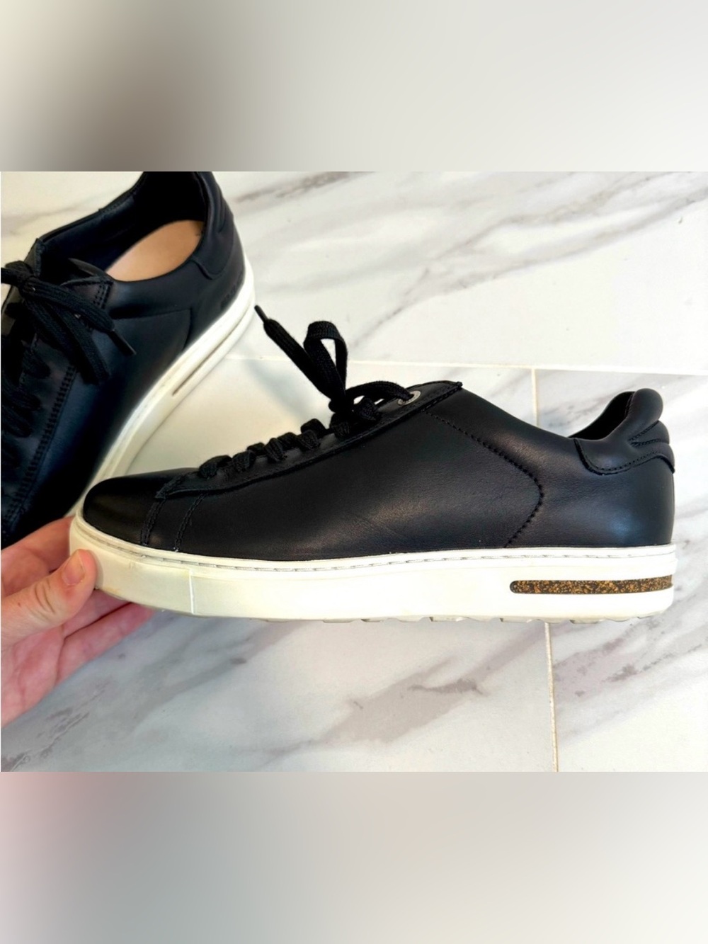 Birkenstock Black Leather Low-Top Sneakers with White Sole